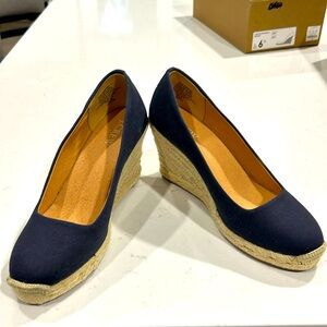 J. Crew canvas espadrille wedges   Two pairs Navy Blue & Black pair. Size 6.5.